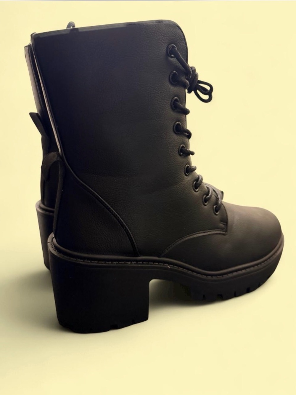 Fashion Nova Black Lace-Up Chunky Heel Combat Boot